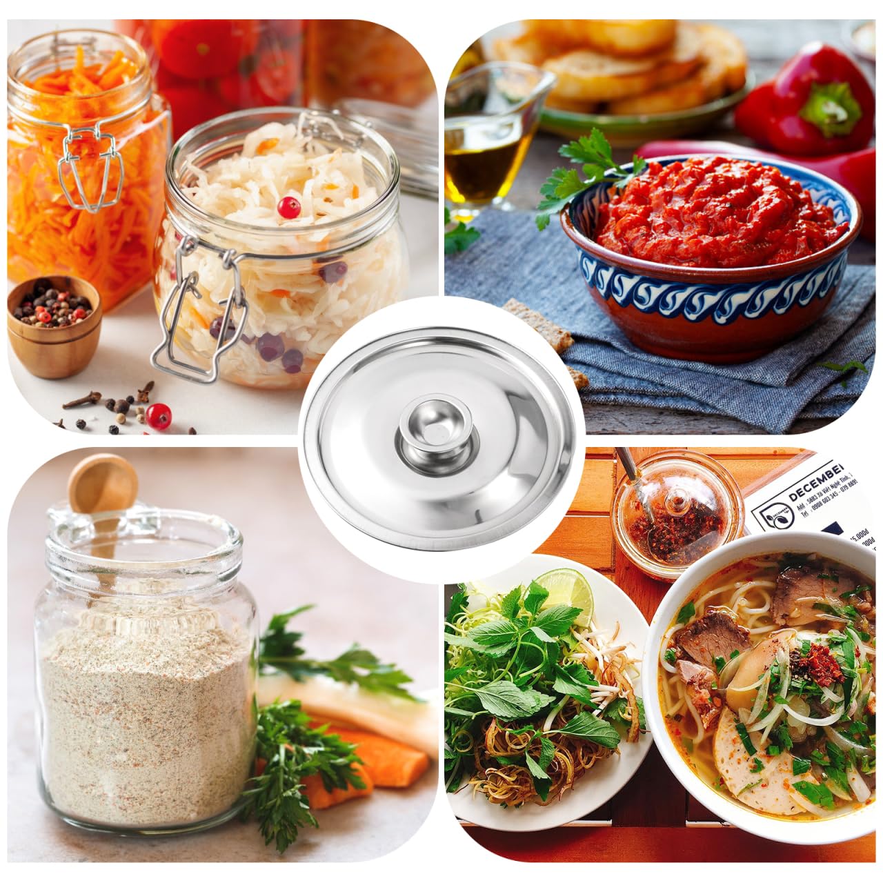 DOITOOL 6.29 Inch Stainless Steel Seasoning Pot Cover Pot Lid for Kitchen Bowls and Containers Easy-Clean Cookware Lid 1 Piece