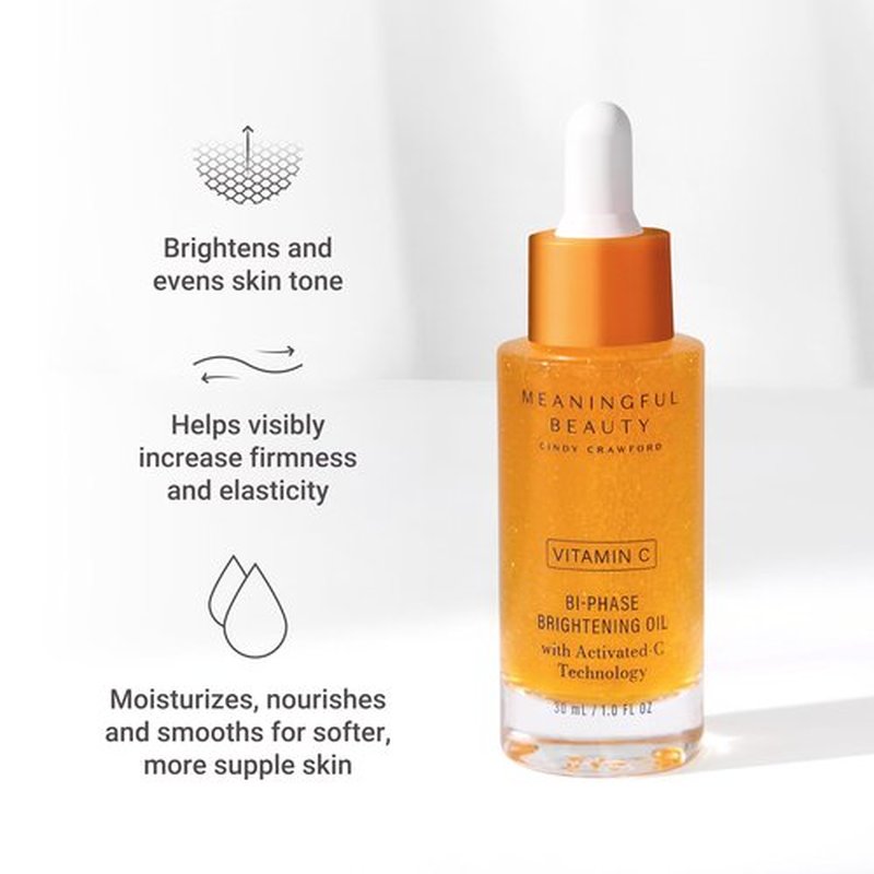 Meaningful Beauty Vitamin C Bi-Phase Brightening Oil, Lightweight Facial Oil for Radiance and Hydration, Vitamin C Serum with Antioxidants, Anti Aging Skin Care for Women, 0.33 Fl Oz