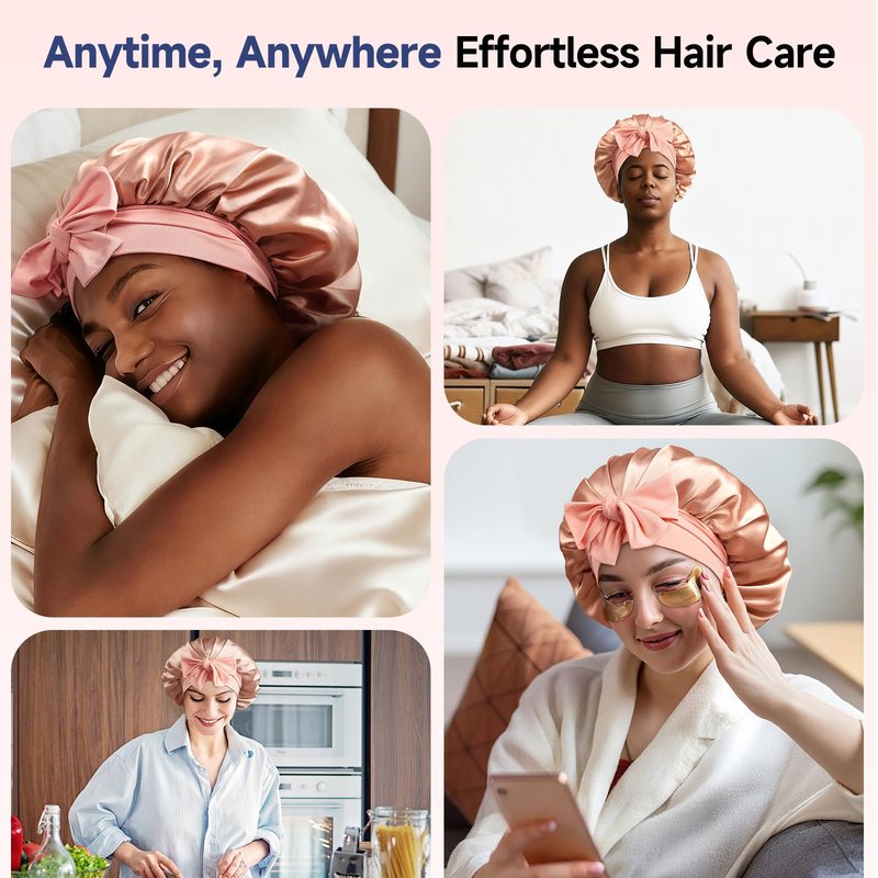 Umisleep Silk Bonnet, Soft Hair Bonnet for Sleeping, Real Mulberry Silk Lining, Bonnets for Women Hair Care, Double Layer Hair Cap with Tie, Large Silk Hair Wrap for Curly Long Hair, Blush Pink