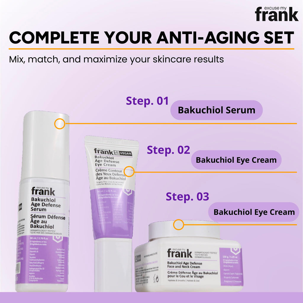 Excuse My Frank - Bakuchiol Age Defense Serum, for Smoothing Fine Lines and Wrinkles, Anti Aging, Hydrating Plump Cream (80ml, 2.7fl. oz.) (1 Pack)