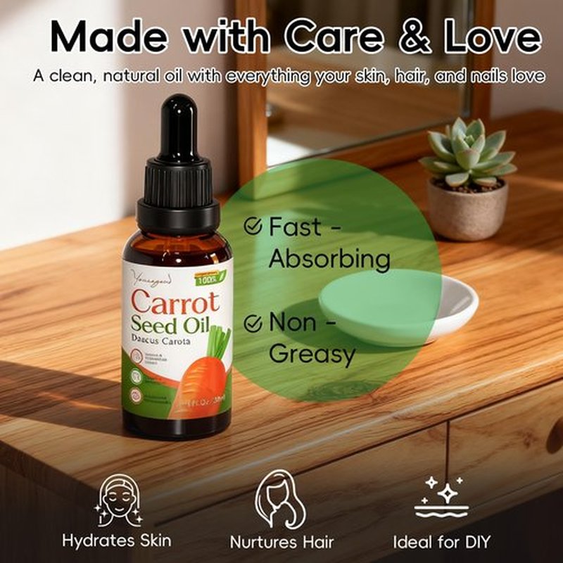 3 PCS Carrot Seed Oil for Hair & Skin Care, 100% Pure Natural Carrot Carrier Oil, Daucus Carota Essential Moisturizer for Face and Lip Care, Scalp & Body Massage