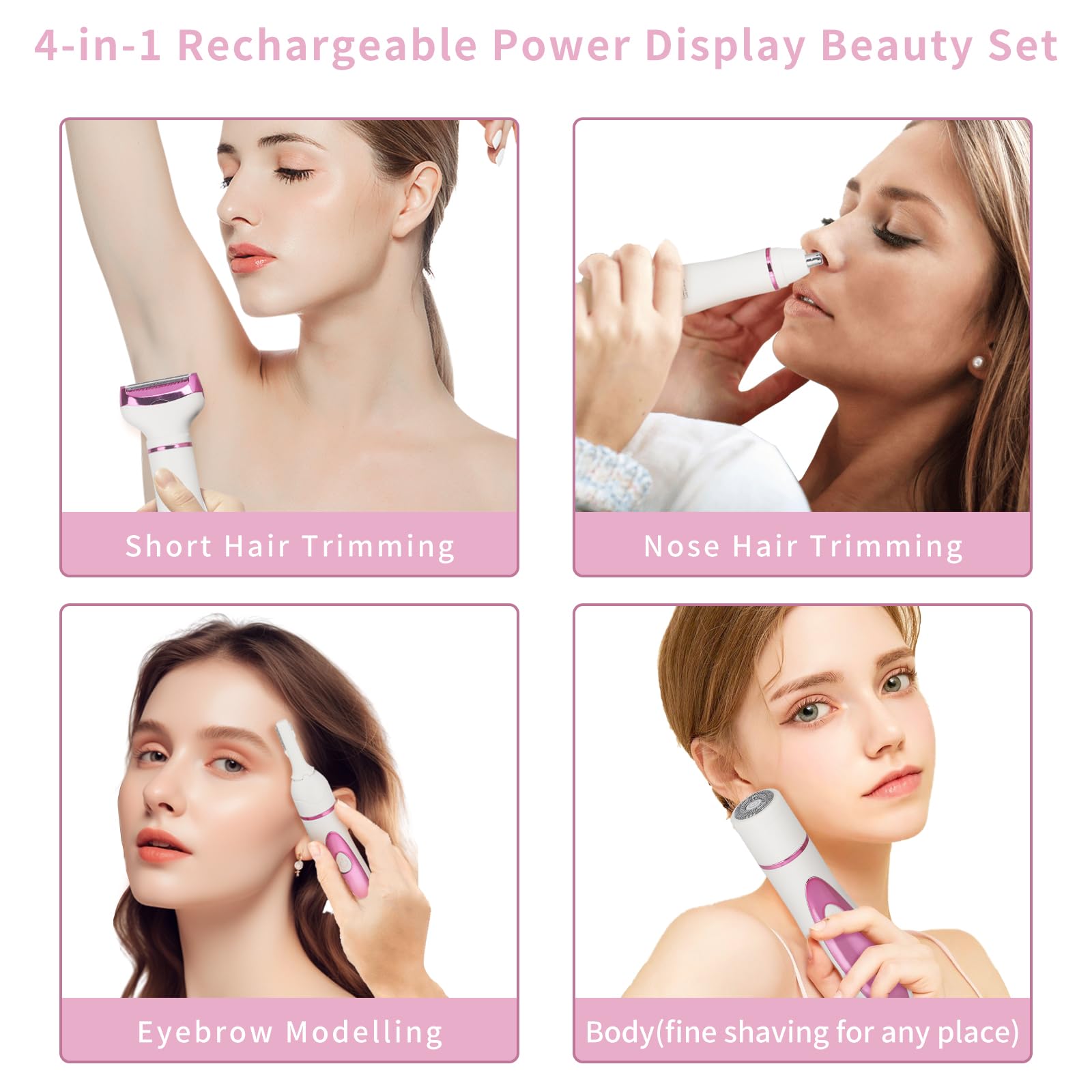 Beanify Electric Razor for Women Men with LED Display,4 in 1 Ladies Wet & Dry Body Razors and Facial Hair Remover, Rechargeable Hair Removal Kit for Nose Face Body Leg Bikini Arm Hair (Brown)