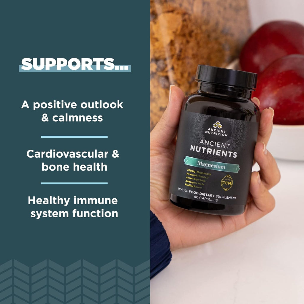 Ancient Nutrition Magnesium Supplement - 300mg with Vitamin D for Immune Support | 90 Capsules, Paleo & Keto Friendly