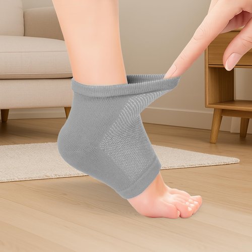 2 Pairs Gel Heel Therapy Socks – Semi-Open Mesh TPE Foot Masks Infused with Jojoba, Olive & Grape Seed Oils for Cracked Heel Repair(Light Gray) (Grey)