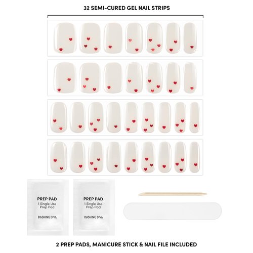 Dashing Diva Valentine Glaze Nail Strip Set - It's Fate - Long Lasting, Chip Resistant, Semi-Cured Gel Nail Strips - Valentines Gel Set - 4-Piece Manicure Kit with 32 Strips