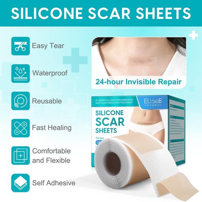Silicone Scar Sheets (1.6” x 120”), Medical Grade Scar Tape for C-Section, Surgery, Keloid, Burn, Acne Scars - Reusable, Pain-Free, Safe for Sensitive Skin
