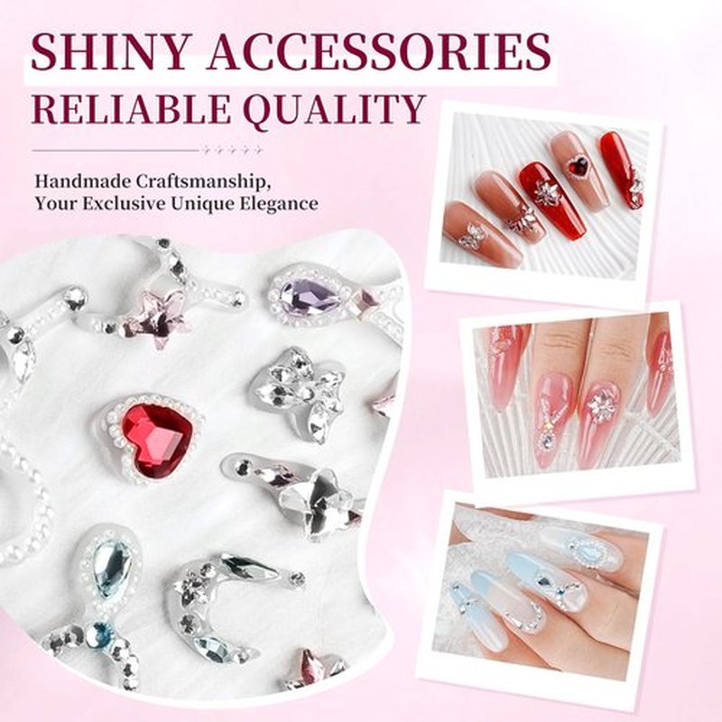 JODSONE Nail Charms Drill Set for Nails,24 Drills, Available in 12 Different Designs with Tweezers,Nail Gems Nail Pearls Charms sets for Nails Supplies, Charms for Nails Design Nail Art Kit