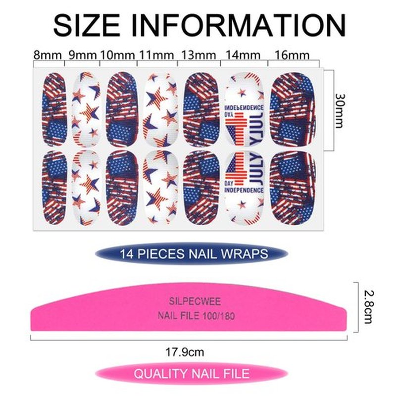 SILPECWEE Independence Day Nail Wraps 4th of July Nail Polish Strips Self Adhesive Gel Nail Strips American Flag Sticker Nails for Women Nail Art Accessories with 1pc Nail File (16 Sheets)