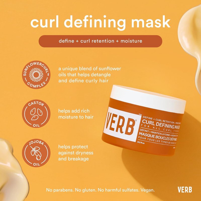 VERB Curl Defining Mask - Enhance Curl Definition & Retention - Moisturizing, Frizz Control | Vegan & Sulfate-Free