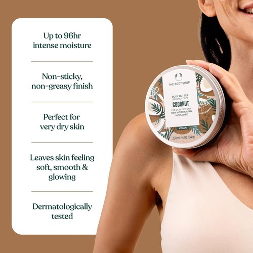 The Body Shop Coconut Body Butter - Nourishing Moisturizer for Very Dry Skin - Vegan - 6.75 oz