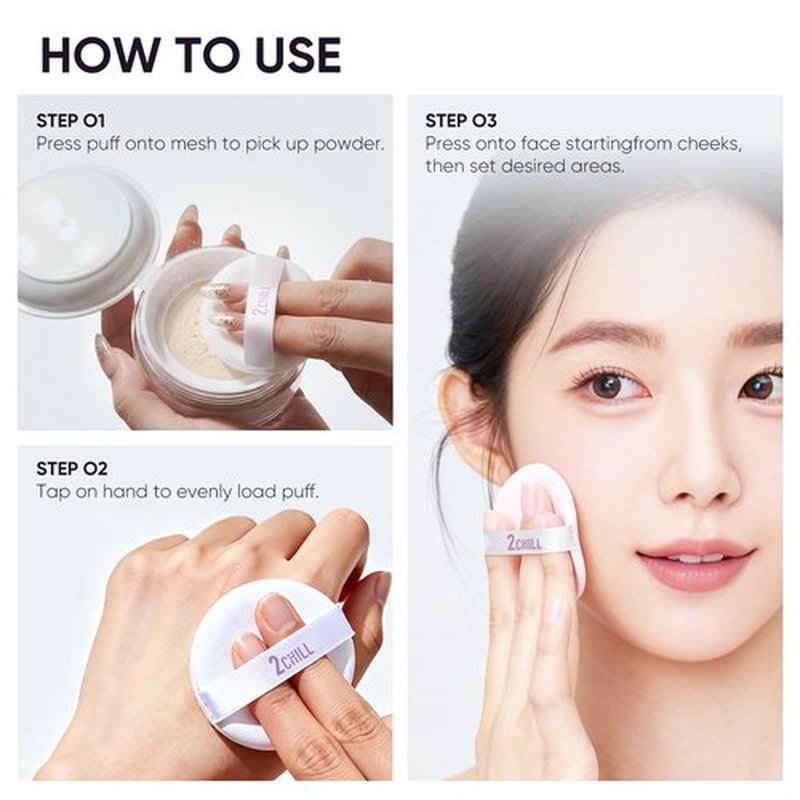 2CHILL Aqua Setting Powder, 45% Water Essence Translucent Face Powder Loose, Hydrating Matte Finish, Blurs Pores & Brightens Skin, Waterproof Sweat Resistant Pressed Setting Powders for Oil Control
