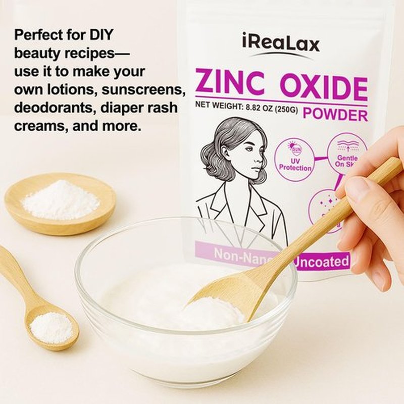 iReaLax Zinc Oxide Powder | 250g(8.82oz) Non Nano Uncoated Zinc Oxide Powder for Skin Protection, Skin Healing, Cosmetics Grade for DIY Sunscreen | lotions | Creams | serums | Deodorant