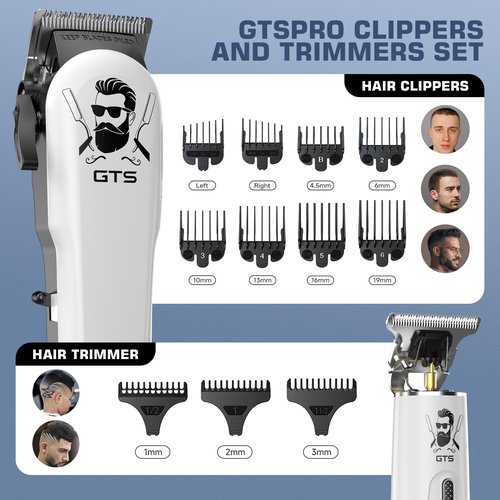 GTSPro Hair Clippers for Men, Clippers and Trimmers Set, Barber Clippers, Electric Hair Trimmer with Box, Gifts for Men White
