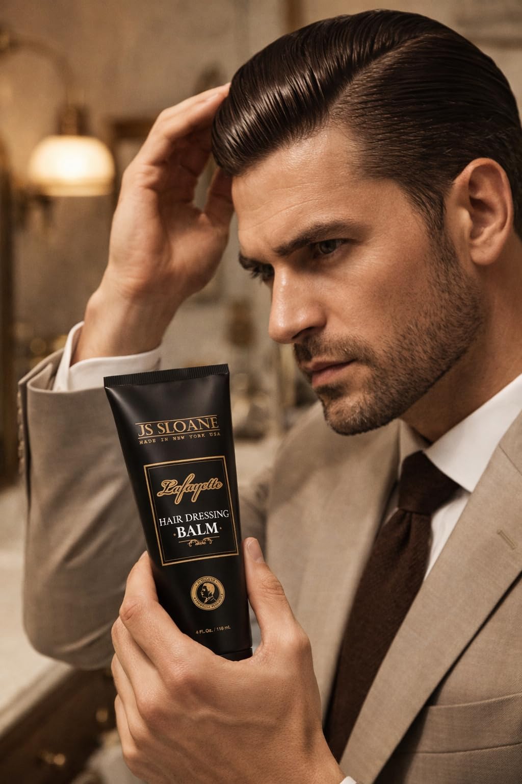JS Sloane Hair Dressing Balm for Men – Lightweight Styling Cream for Shine & Texture – Restores Dry, Thick & Coarse Hair – Non-Greasy, Medium Hold, Beard Friendly – 4 Fl Oz / 118 mL