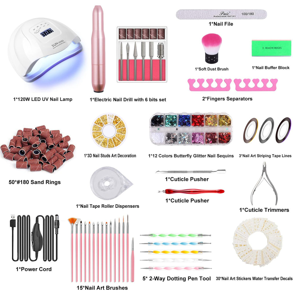 Upgrad 116 PCS Portable Electric Nail Drill Polish File Kit with 120W UV LED Nail Lamp Gel Manicure Dryer Lamp,Acrylic Nails Gel Polishing Shape Tools Supplies Set,Manicure Pedicure Nail Files DIY