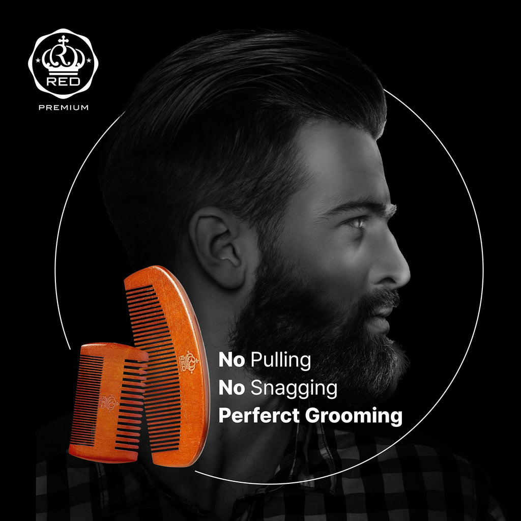 Red by Kiss RED Premium Beard Grooming Kit, 2 Premium Wood Combs & Professional Shear Set for Men, Complete Facial Hair Styling, Maintenance Kit with Ergonomic Design, Easy to Carry
