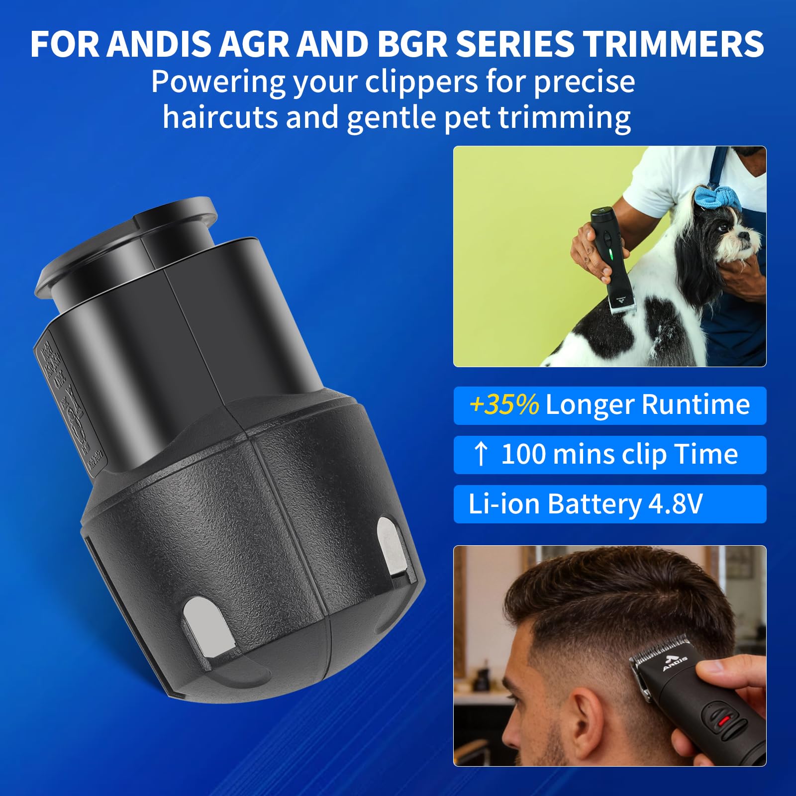 CBQ BGR Battery Replacement for Andis PowerGroom AGR BGR Pet Clippers Compatible with AGR+, BGR+, AGRV, BGRV, Super AGR Plus Long-Lasting (2300mAh NiMH)