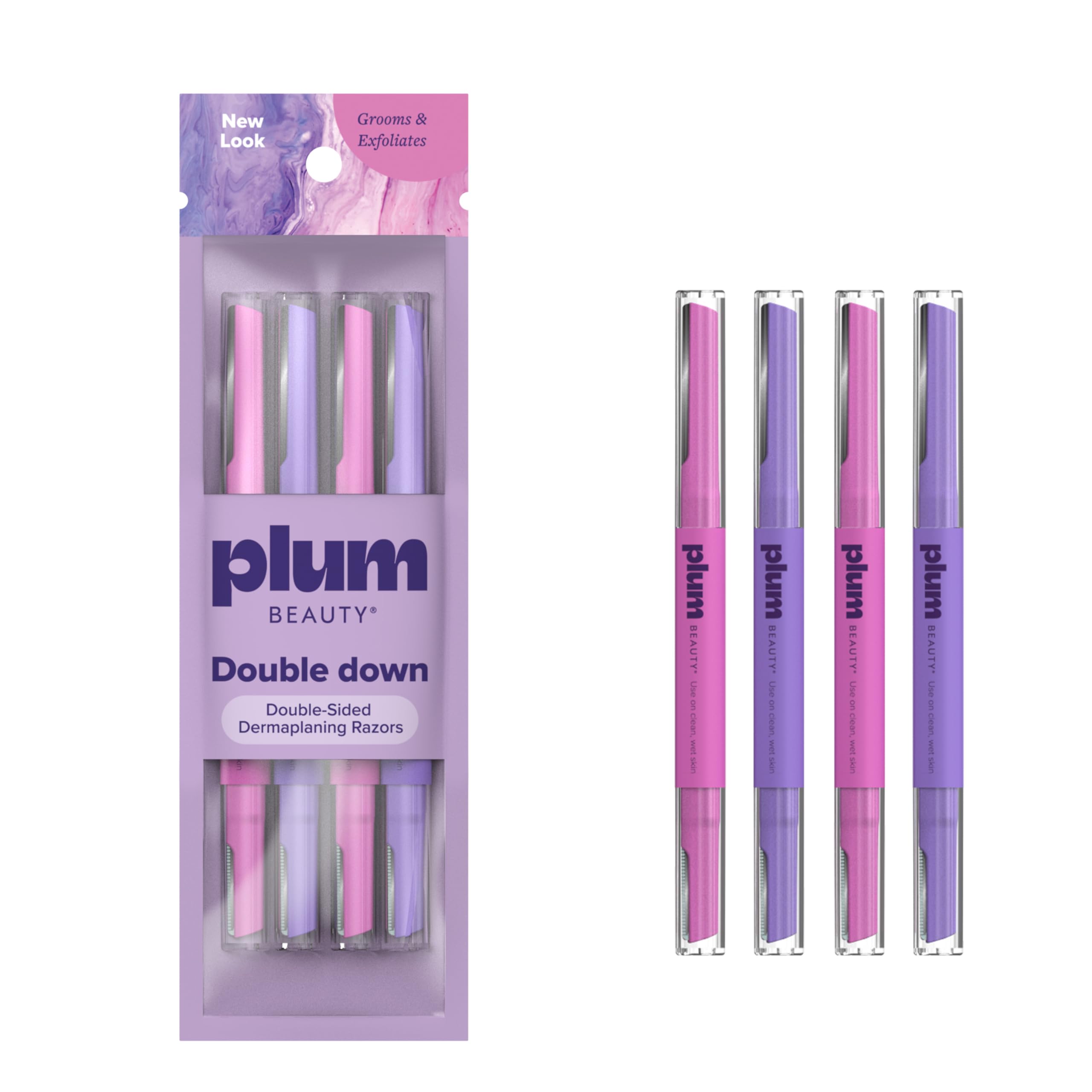 Plum Beauty Double-Sided Dermaplaning Razors (4-Pack) - Womens Facial Razors