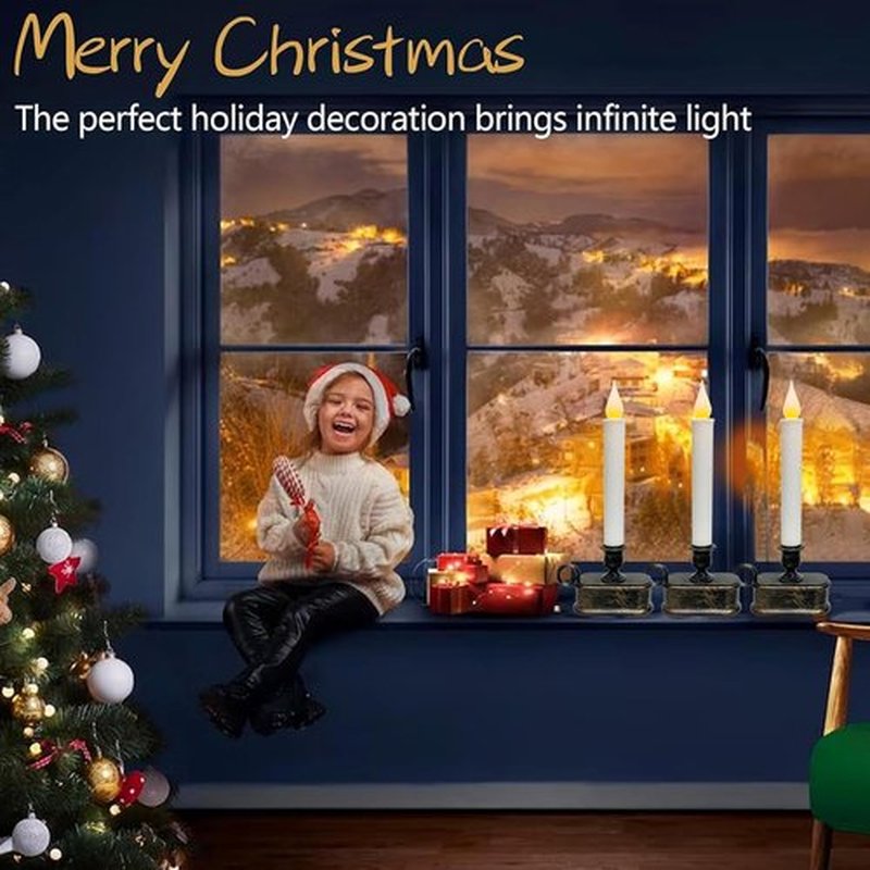 Skiennix 4 Pack Window Candles - Battery Operated LED Flameless Taper Candles for Christmas Decor | Bronze Base