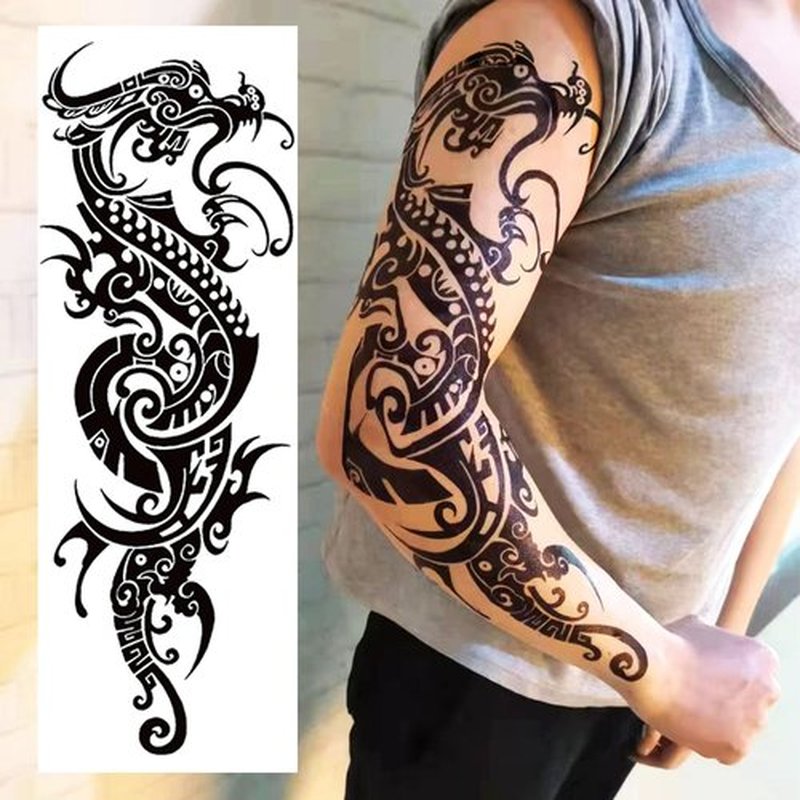 Aresvns Christmas Temporary Sleeve Tattoo for Men and Women (L19“xW7”),Waterproof Japanese Military Fake Tattoos Long lasting,Full Arm Totem Temporary Tattoos for BBQ Pool Beach Party