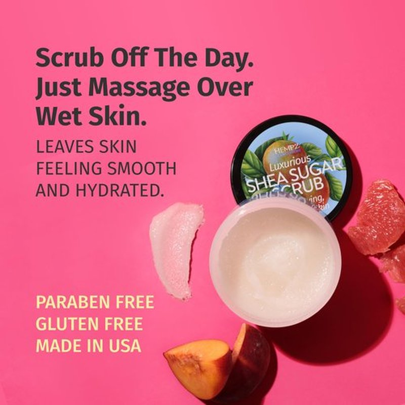 HEMPZ Triple Moisture Sugar Body Scrub - Grapefruit & Peach - All Natural Exfoliating Shea Butter, Sugar, and Salt - For Women, Men, and Teens - 7.3 fl oz