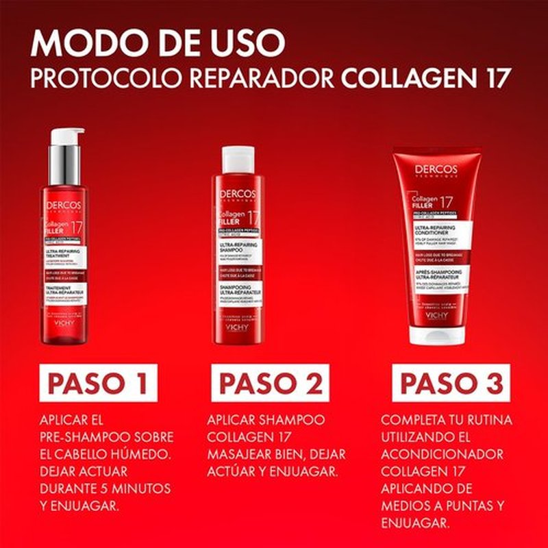 Dercos Collagen Peptide 17 Ultra-Repairing Treatment, 150ml, Anti Hair Fall Pre-Shampoo Bond Repair Hair Treatment, Strengthens, Reduces Breakage, Preps & Protects