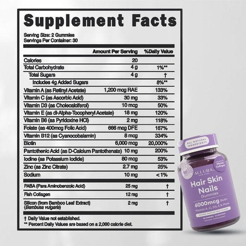 Skiennix Hair Skin and Nails Vitamins - Extra Strength 6000mcg Biotin Gummies with Marine Collagen | 60ct Passion Fruit for Healthy Hair, Skin & Nails