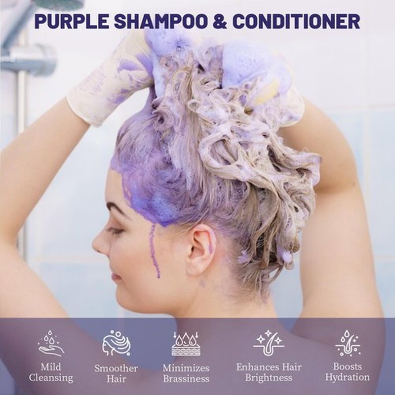 Purple Shampoo and Conditioner Set - Sulfate Free for Blonde, Bleached, Silver, or Brown Highlighted Hair Helps with Bonding, Anti-Brass Toning, Repair, and Hydration 10 oz (Purple Hair Care Set)