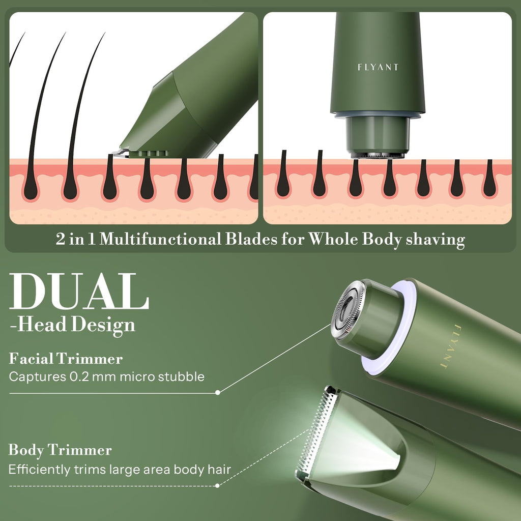 Bikini Trimmer for Women, 2 in 1 Electric Shaver for Women, Pubic Hair Trimmer Waterproof IPX7 with LED, Bikini Razor for Leg Arm Underarm Bikini Area, Pull Bows Gift Box for Friends (Cypress Green)