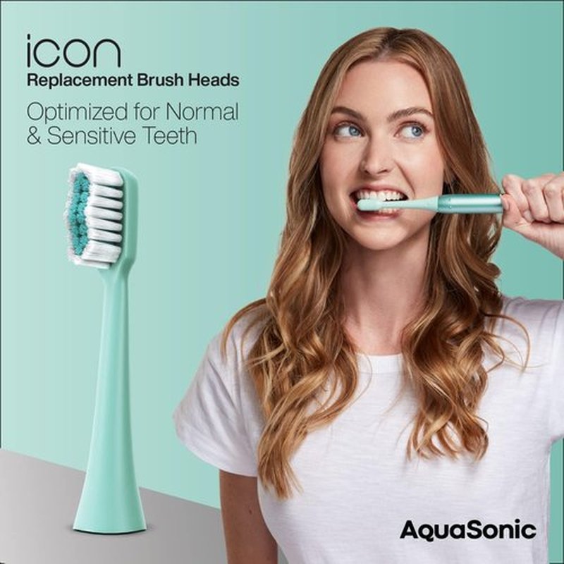 AquaSonic Icon Replacement Brush Heads - 2 Pack for Normal & Sensitive Teeth | Mint Compatible