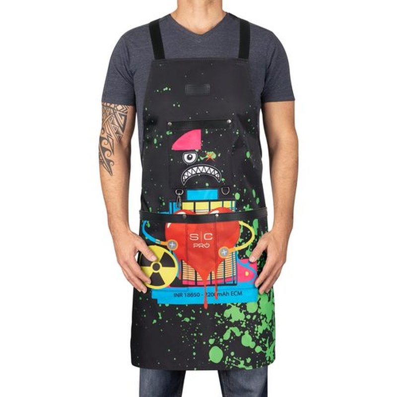 Stylecraft Hair Cutting Apron, Heavy Weight, Waterproof, Professional Barber-Salon Cross Back Strap and Pockets (Radioactive Black)