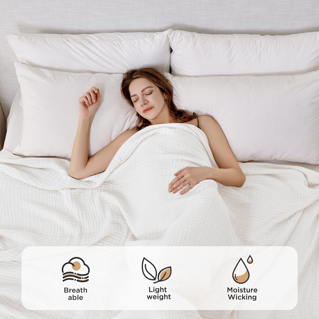 Joydeco 100% Cotton Muslin Throw Blanket for Couch Bed and Sofa, 4-Layer Lightweight and Breathable Soft Gauze Blanket for All Season, Luxury Throws Cotton Blanket Gift(White, 50"x70")