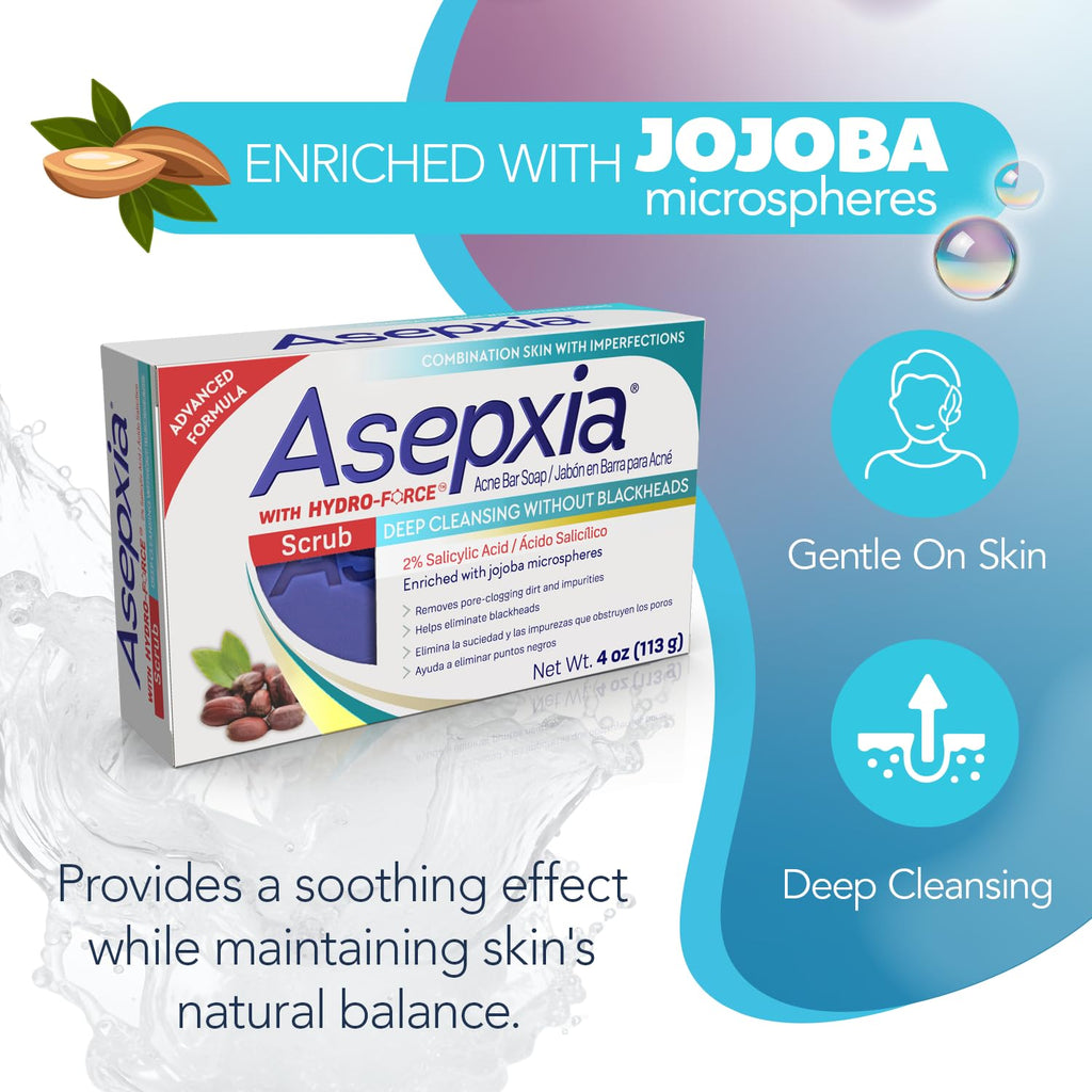 Asepxia Acne Treatment Bar Soap: Removes pore-clogging dirt and impurities, Helps eliminate blackheads, Deep cleansing without blackheads, Salicylic Acid Cleanser, Skin Care, Size 4 Oz, 2-Pack