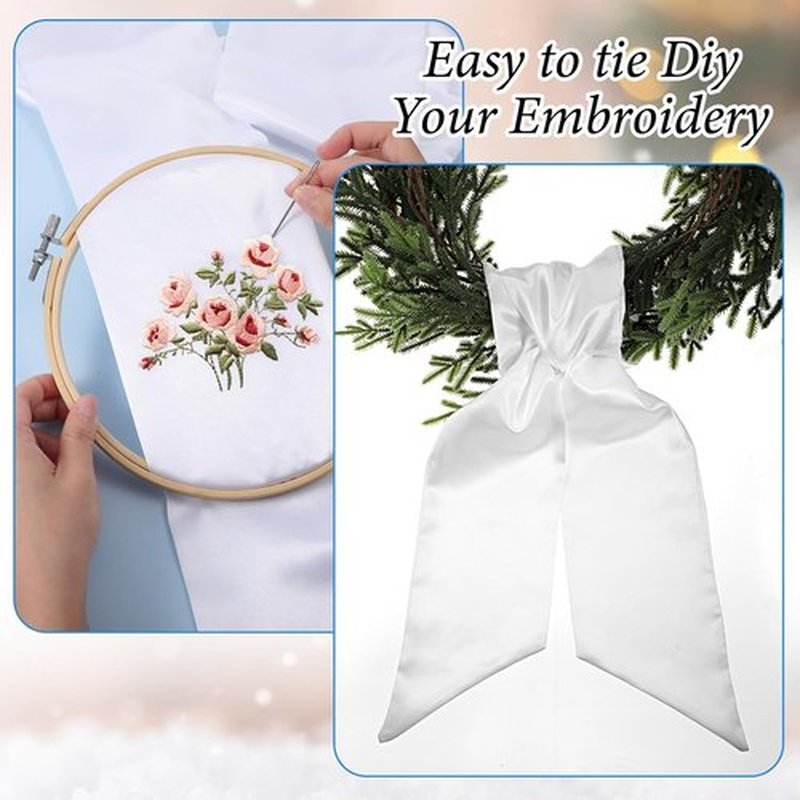Regine Switzerland 8 Pcs White Wreath Sash - Embroidery Blanks for Indoor/Outdoor Decor | 4.49'' x 56.3''