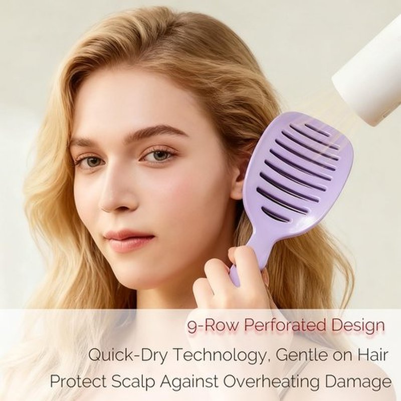 Self Cleaning Hair Brush with Lift Pad, ABS Vent Brush for Blow Drying, Dual Curve Design with Extra Long & Thick Bristles, Wet Hair Brush for Women, Girls & Kids (Purple, Not foldable)