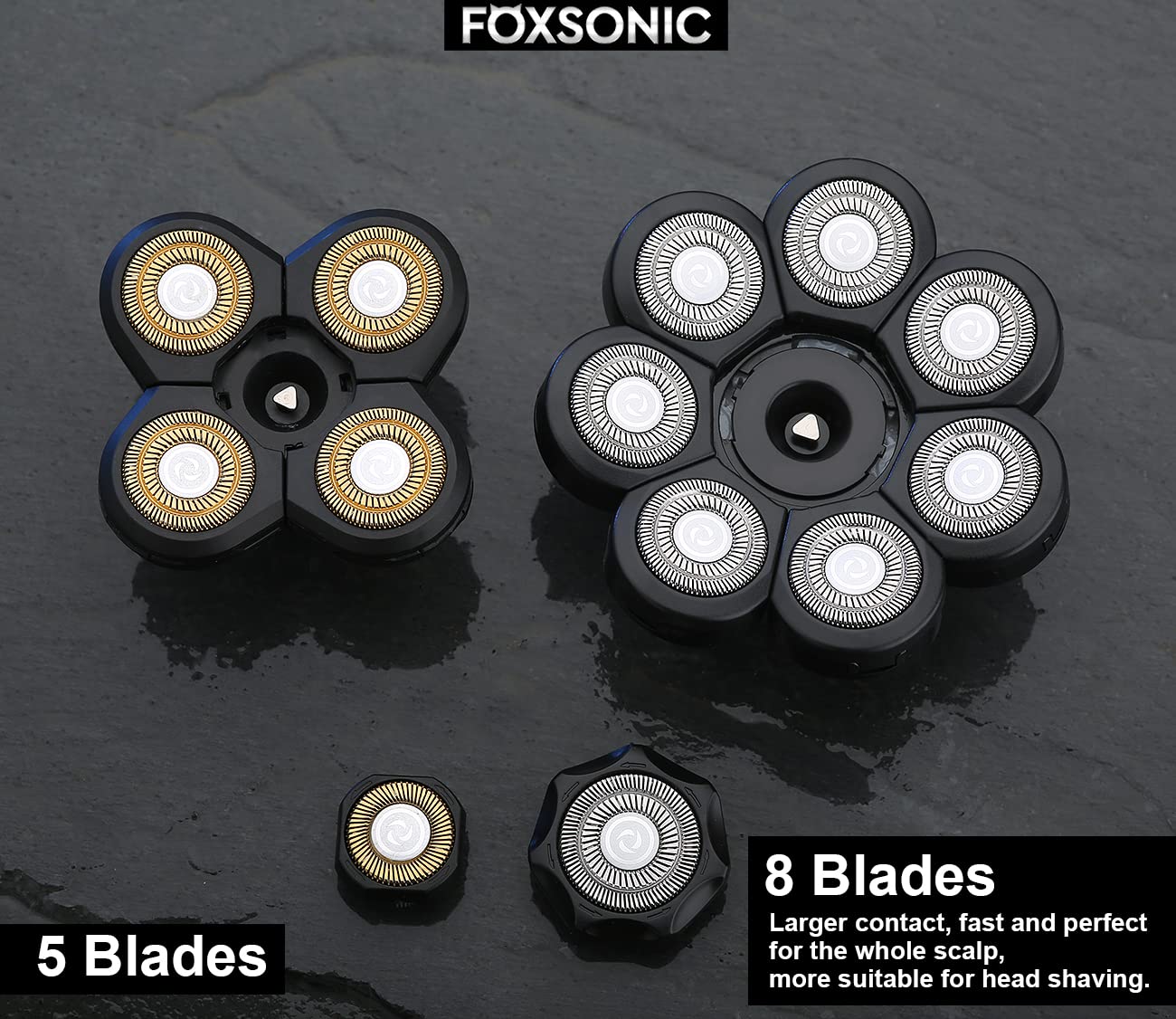 Universa 8 Blades Replacement Heads for Mainstream head shaver brands, Head Shaver Replacement Blades (8 Black)