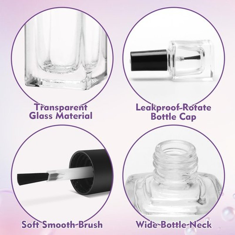 AHIER Empty Nail Polish Clear Bottles with Brush Cap Funnel and Mixing Ball(7ml 5p)