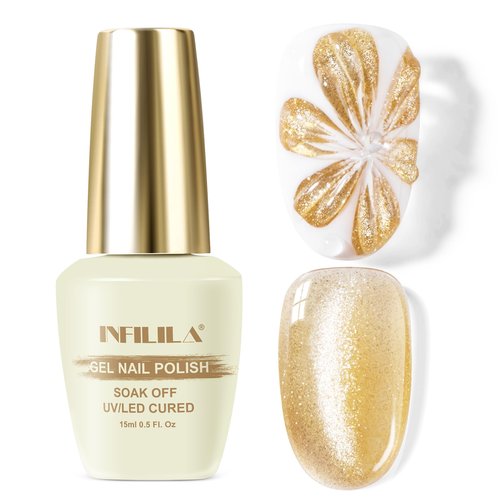 NXJ INFILILA 0.5 OZ Cat Eye Gel Polish, 15ML Holographic Glitter Shimmer Translucent Jelly Color Magnetic Gold Nail Polish for Nail Art Manicure Salon DIY at Home JB20
