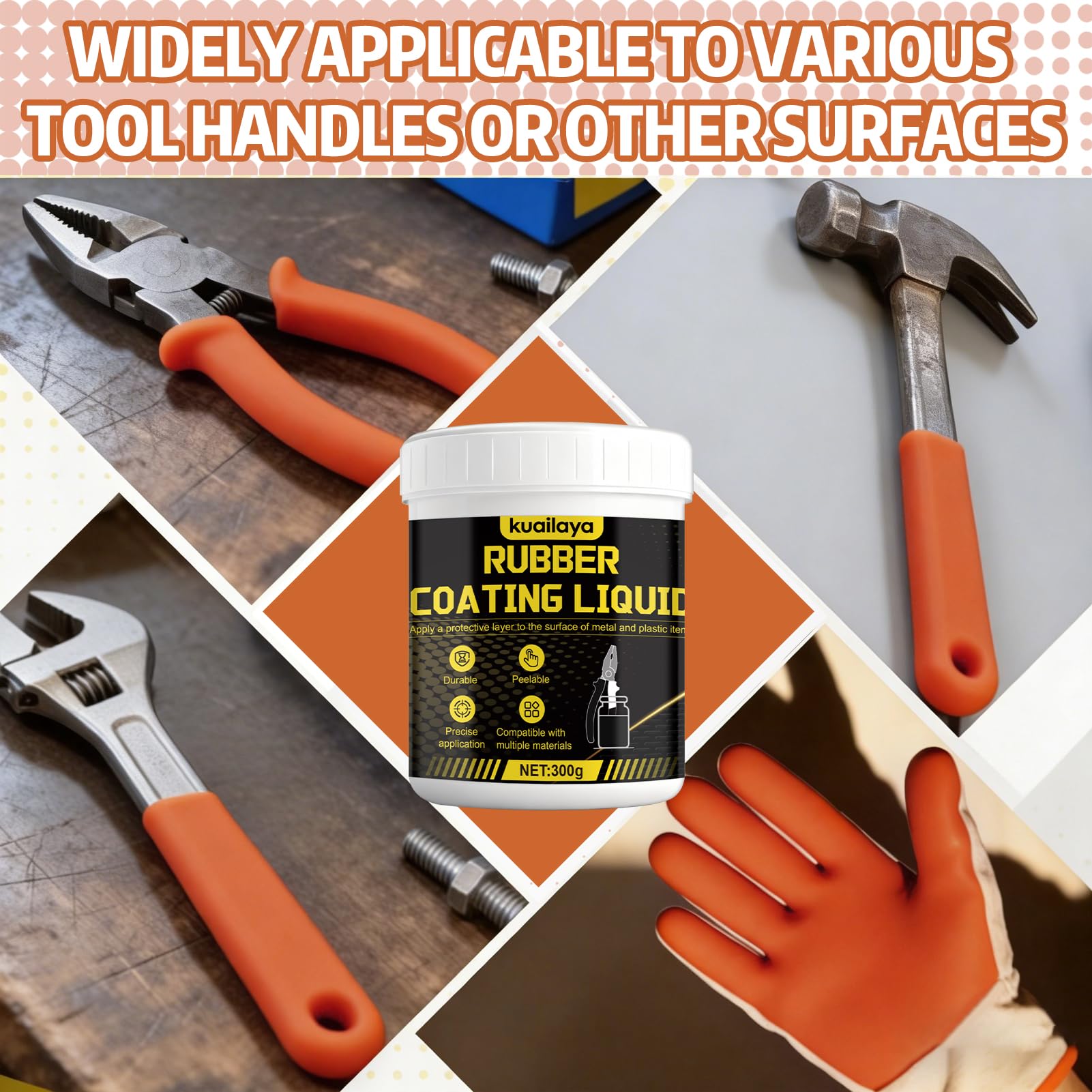 kuailaya Rubber Dip for Tools, Liquid Rubber Dip Tool Handle Dip Coating Effective Protection Slip Resistance Waterproof and Insulating Easy to Peel for Tool Protection Creative DIY, Burnt Orange 300g