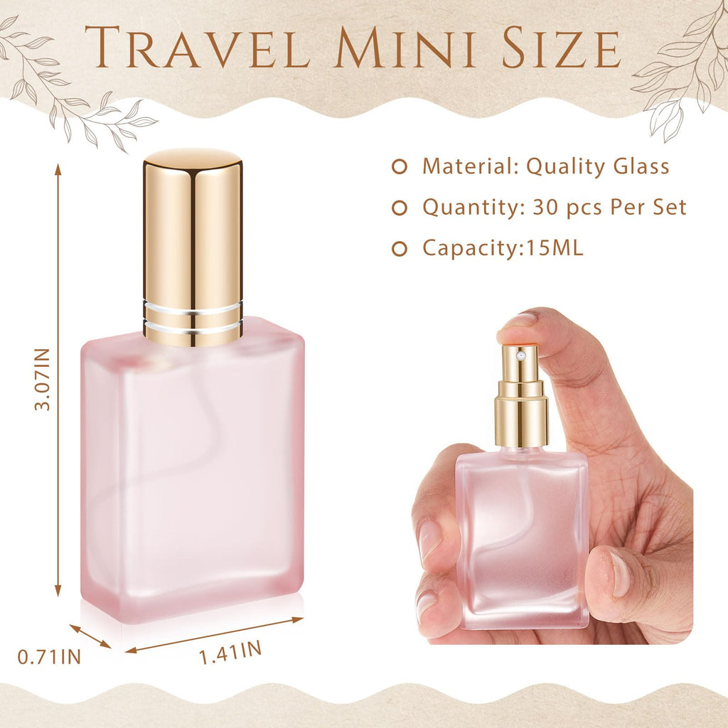 Domensi 30 Pcs 10/15/30/50 ml Glass Square Perfume Bottles Mini Glass Empty Spray Atomizer Bottles Bulk Refillable Perfume Dispenser Container with Pump Tool for Travel (15 ml,Folral Color)