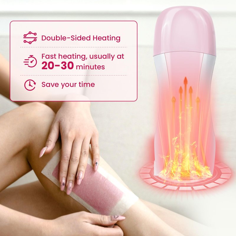 Roll On Wax Kit, Portable Wax Roller Kit for Coarse/Fine Hair Removal, Beginners Waxing Roller for All Skin Types with 3 Pcs 100g Roll Cartridge, 100 Non-Woven Strips & 10 After Oil Wipes (F3_Pink)