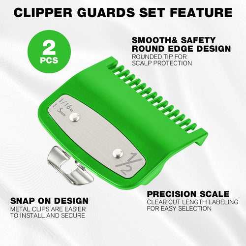 2 Pack Clipper Guards Set, Compatible with wahl 1/2 clipper guards, Guide Comb Attachment 1/16" 1.5mm Metal Hair Clipper Guards Set Replacement and Trimmer accessories, for Barbers and Stylists, Green