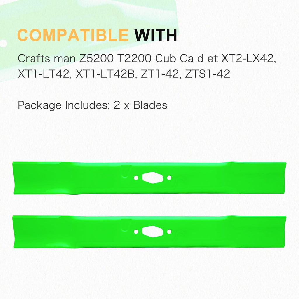 JXJKCZ 42" Mower Blades Set for Cub Cadet MTD Craftsman XT1-LT42 XT2-LX42 Z5200 Lawn Mower Replaces OEM 742P05177-L 490-110-C198 CMXGZAM110199 2 Pack