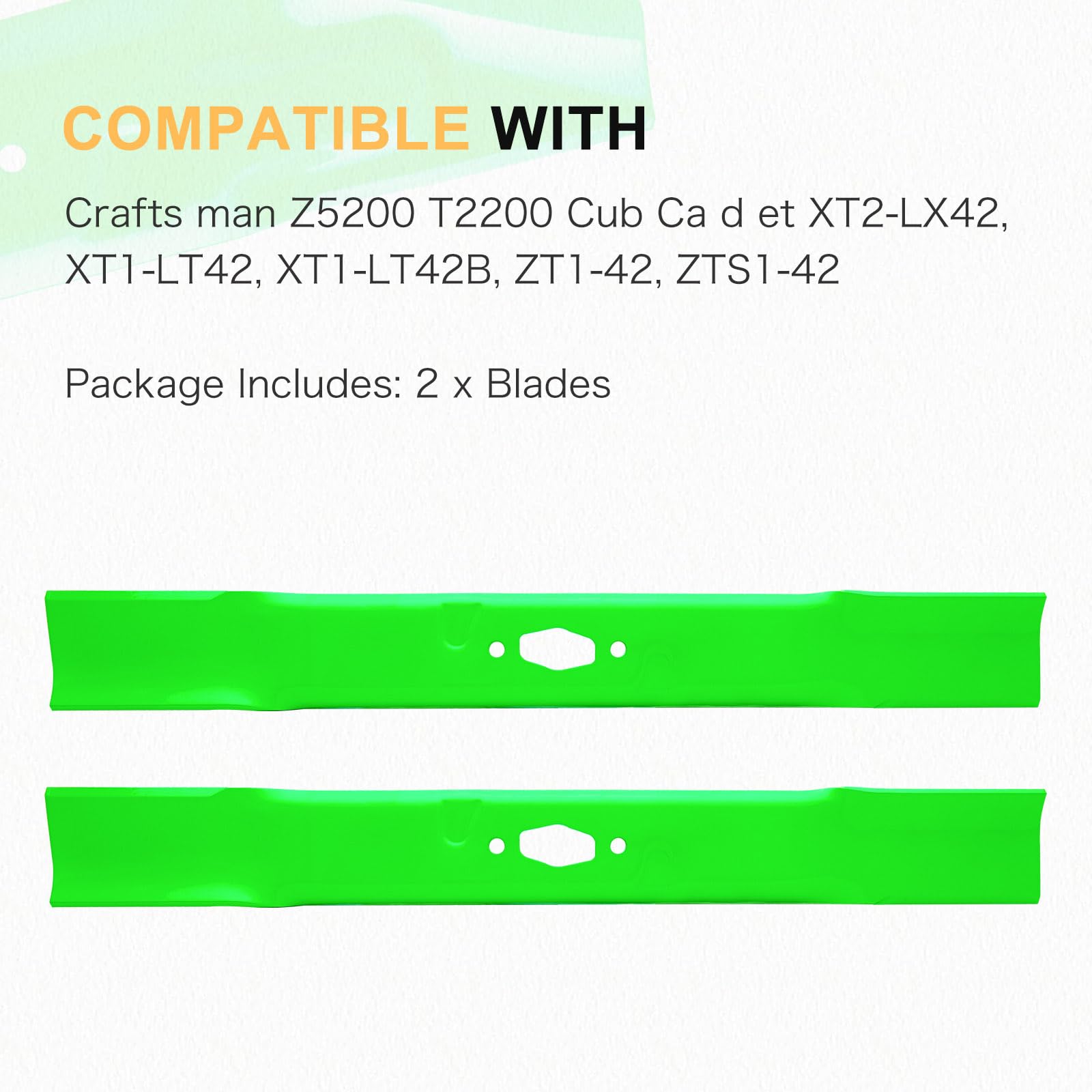 JXJKCZ 42" Mower Blades Set for Cub Cadet MTD Craftsman XT1-LT42 XT2-LX42 Z5200 Lawn Mower Replaces OEM 742P05177-L 490-110-C198 CMXGZAM110199 2 Pack
