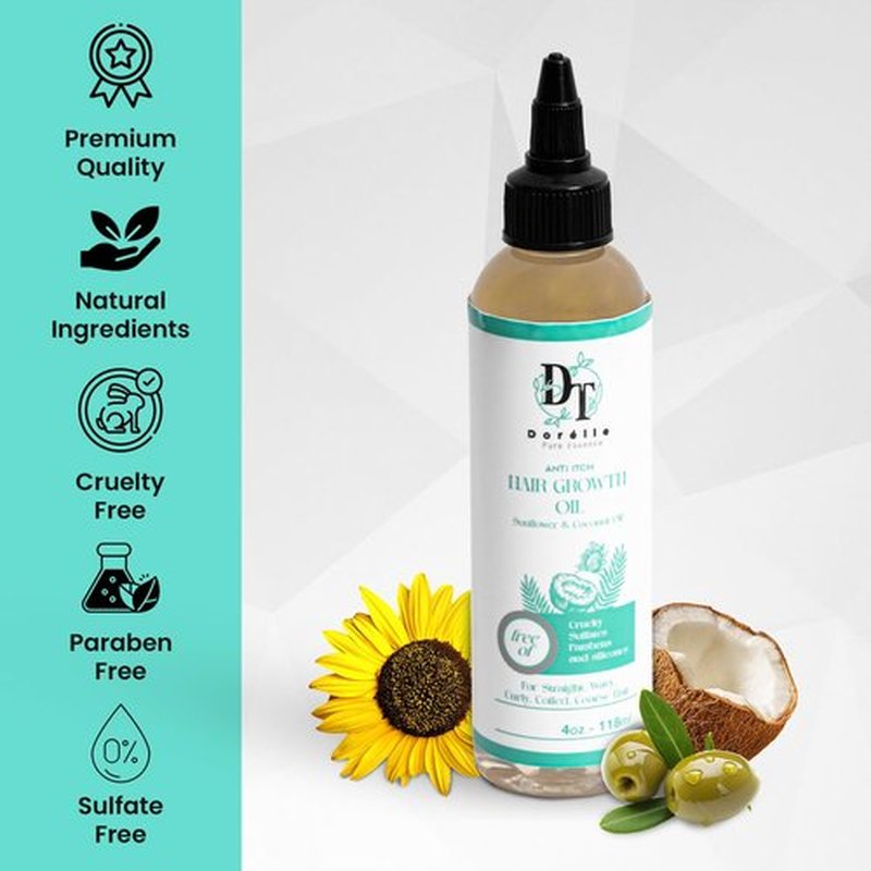 Dorelle Pure Essence Hair Growth Oil for Curly, Coarse & Afro Hair – Sulfate Free Scalp for Hair Growth – Oil with Coconut, Rosemary & Peppermint – Kumquat Scented