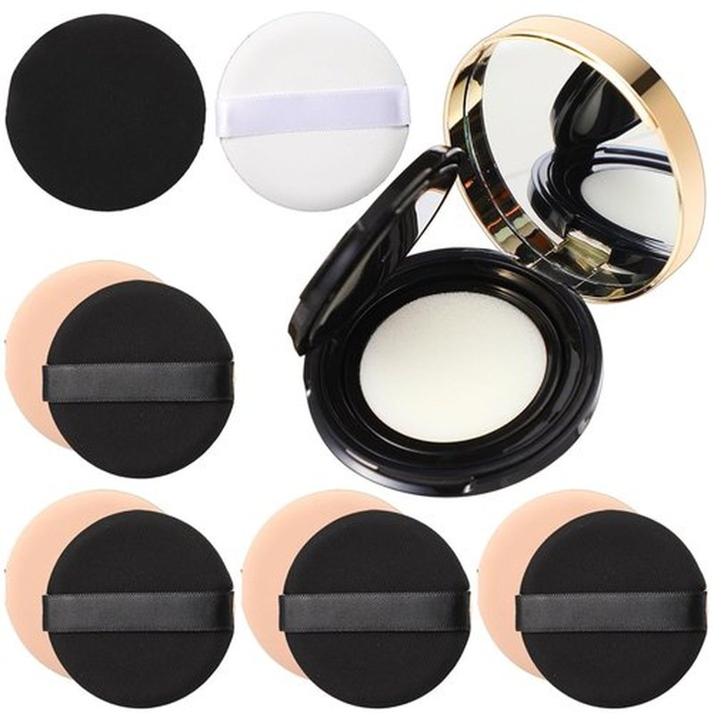 Patelai 7 Pcs Black Empty Cushion Foundation Makeup Sponge Holder - Portable Puff Container with Mirror & Extra Sponges