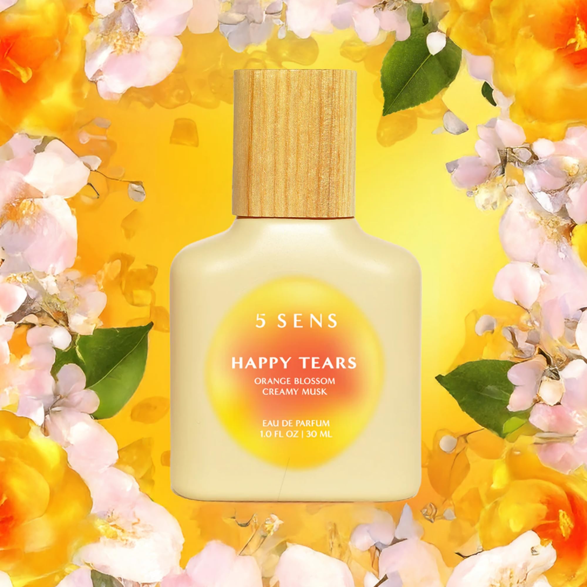 5 SENS Happy Tears Eau de Parfum (30 mL) - Clean, Long-Lasting Fine Fragrance - Warm Floral with Orange Blossom, Arabian Jasmine, White Peach, Creamy Musk & Mandarin - Vegan, Cruelty-Free