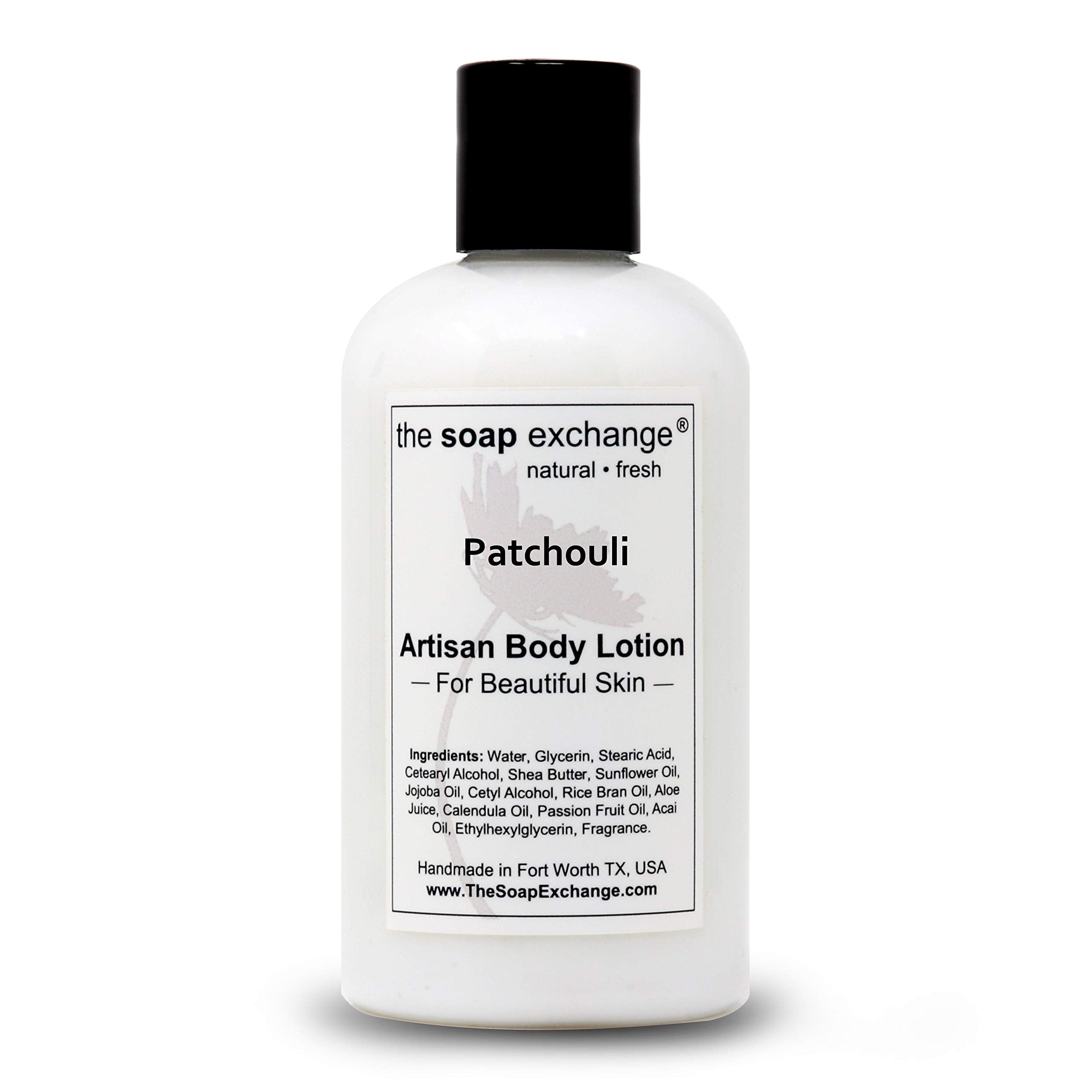 The Soap Exchange Body Lotion - Patchouli Scent - Hand Crafted 8 fl oz / 240 ml Natural Artisan Skin Care for Hand, Face, & Body, Moisturize, Hydrate, & Protect. Made in the USA.