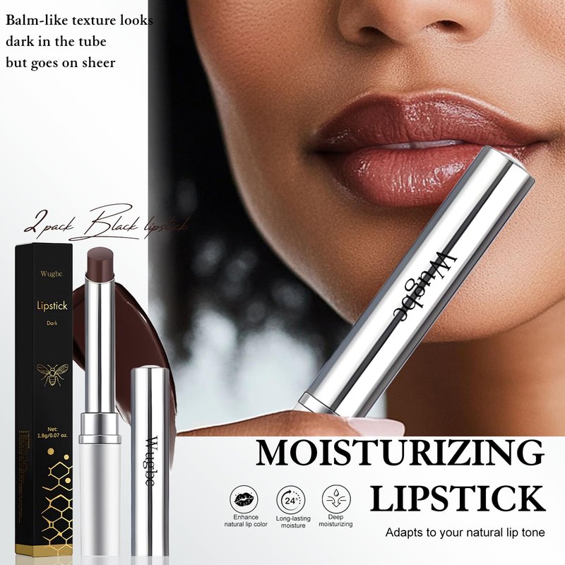 Wugbc 2 PCS Tinted Lip Balm Hydrating Sheer Natural Glossy Lip Care Balm for Repairing Dry Lips Lightweight Black Candy Color Non-Sticky Lipstick Makeup for All Skin Tones