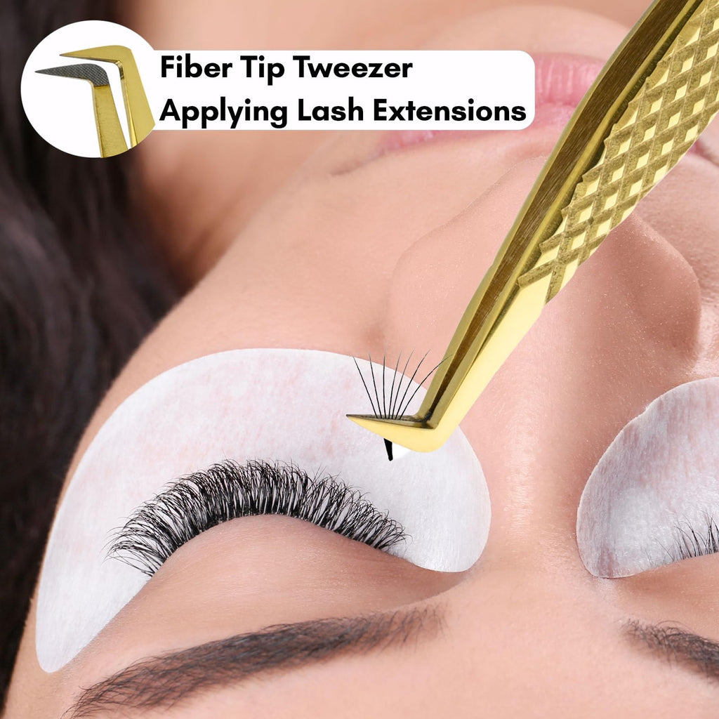 My Lash Tools Fiber Tip Lash Tweezers for Eyelash Extension Curved 90 Degree Angle Boot Tweezer Best for Volume, Individual Isolation & Classic Lashes Stainless Steel Lash Supply (CEC-F08/04)
